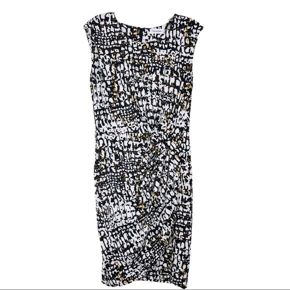 Calvin Klein white black abstract faux wrap dress - Picture 1 of 10